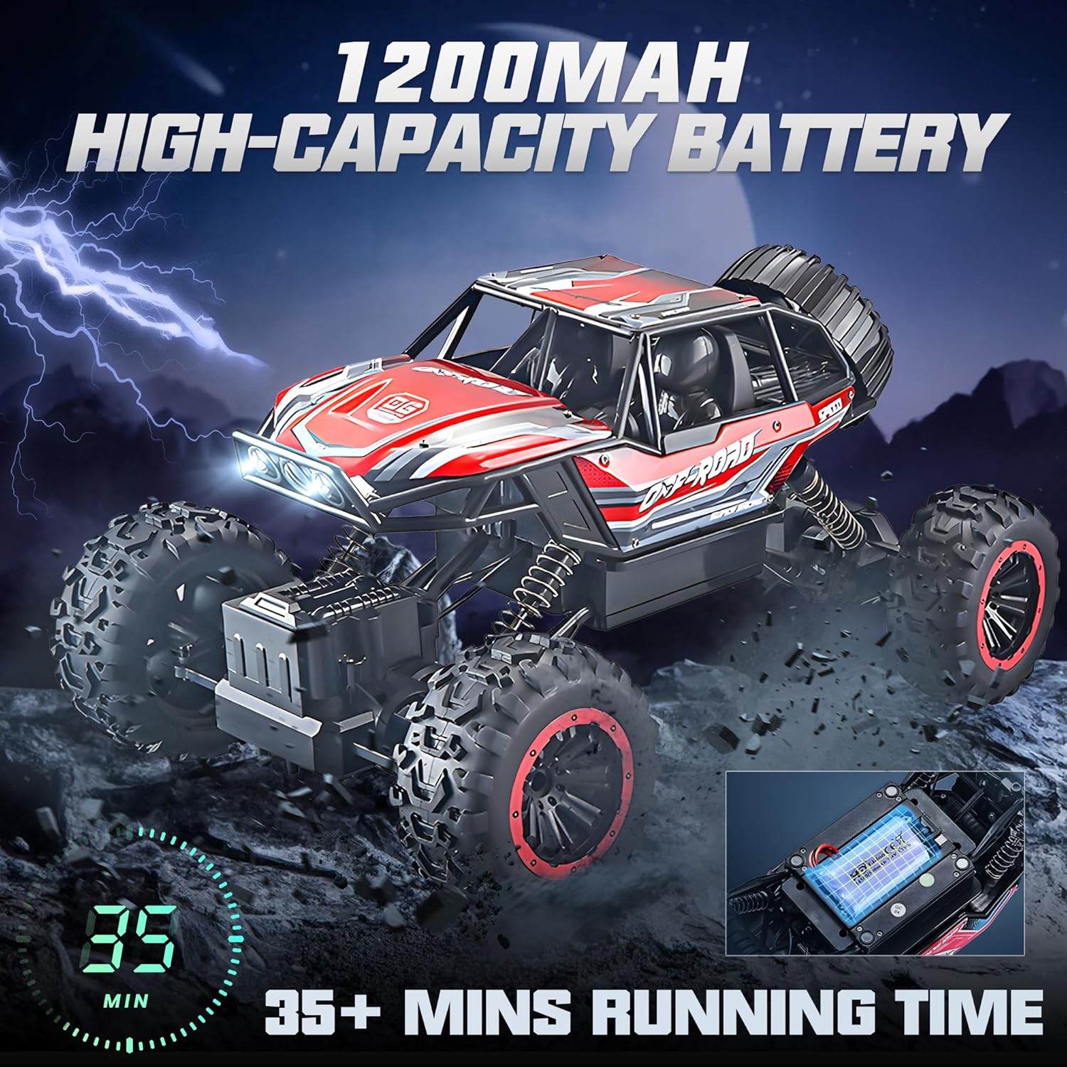 1:12 Monster Truck Metal Alloy with Rechargable Battery Smoke Music and Lights - Tafeen Toys