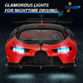 Red toy sports car with LED headlights, Tafeen Toys, glam lights, nighttime driving, SPEED