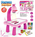 Pink projector painting drawing table for kids with markers, stencils, and drawing book, Tafeen Toys