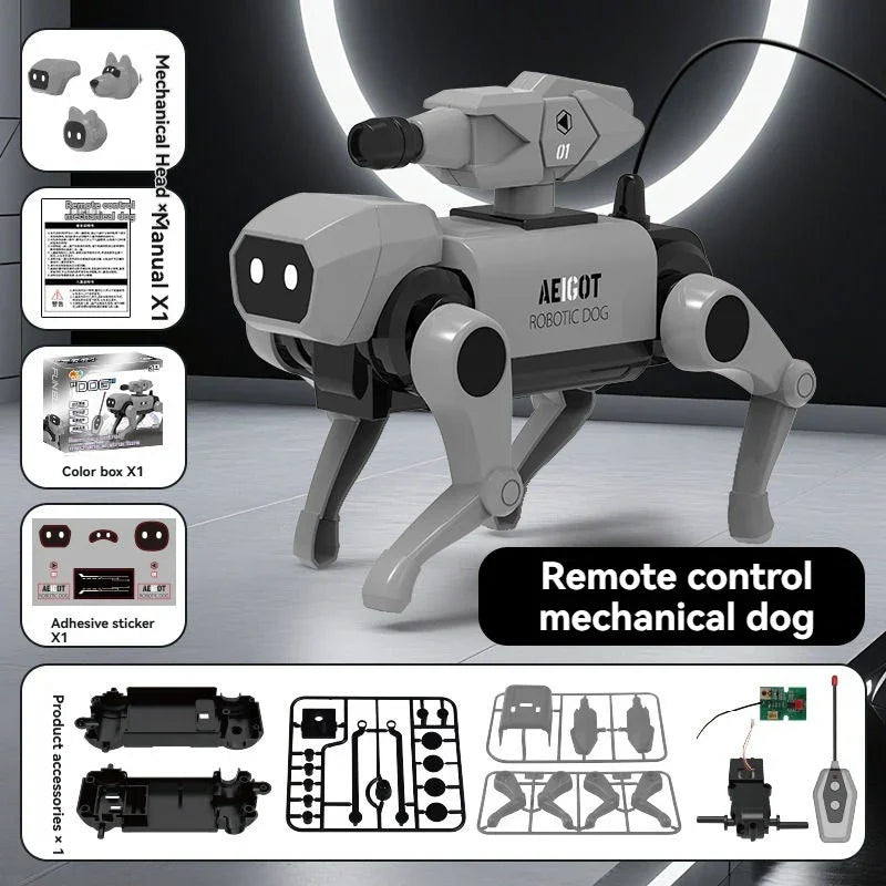 Tafeen Toys remote control mechanical robotic dog kit with parts and accessories displayed
