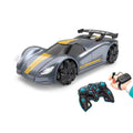 Remote control grey sports car toy with yellow stripe, controller, and hand gesture sensor