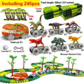 Tafeen Toys dinosaur train set with 245 pieces, tracks, toy dinosaurs, track car, and trees.